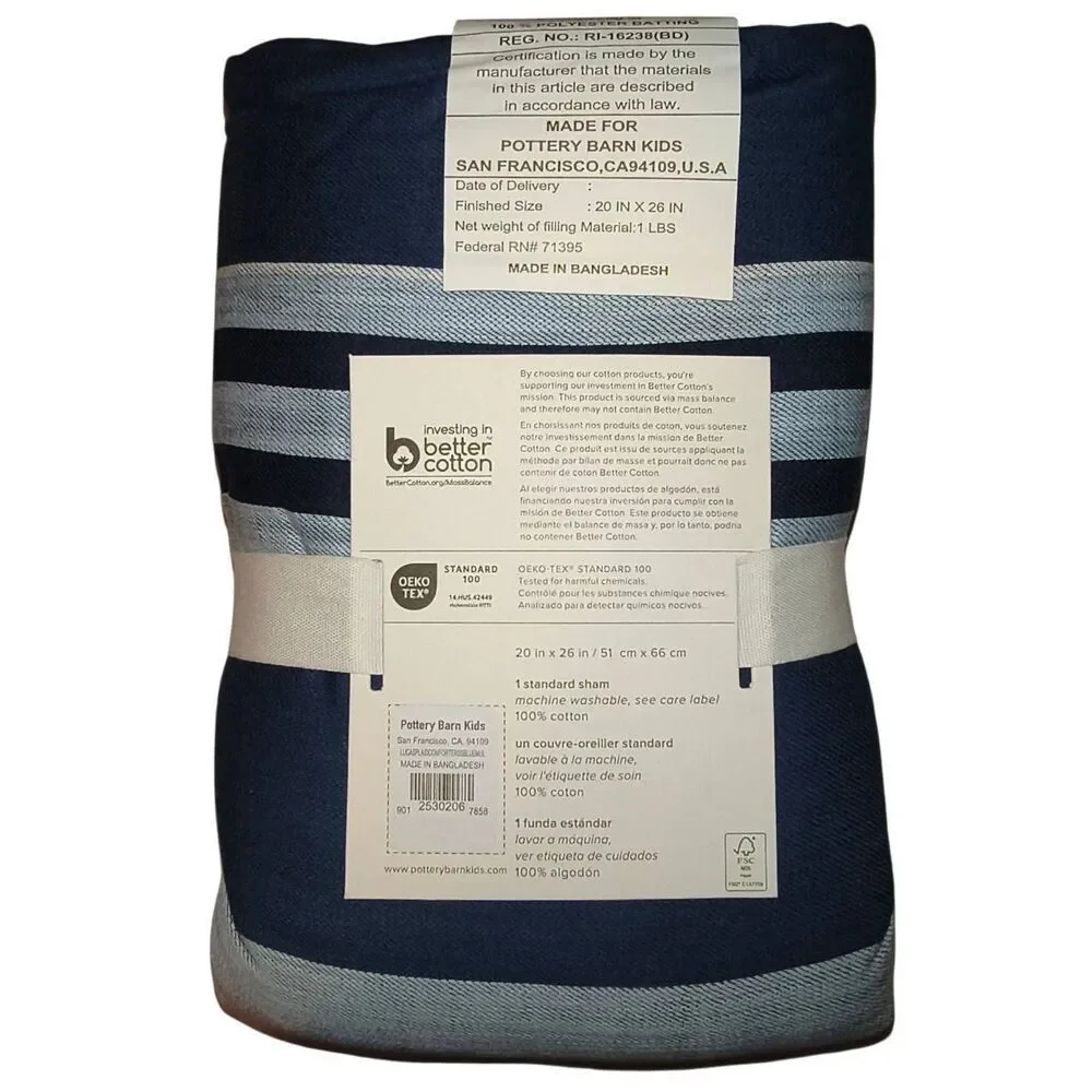 Pottery Barn Kids PBK LUCAS Plaid Quilted Standard Sham Blue NEW w/tags 20